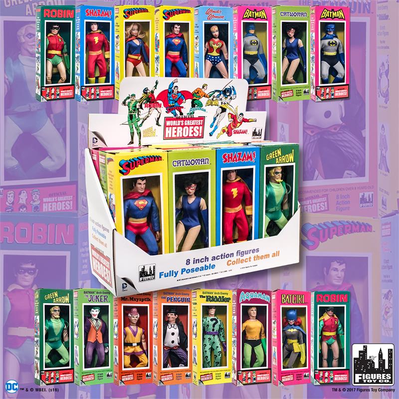 DC Comics Mego Style Boxed 8 Inch Action Figures Set of all 16 Figures